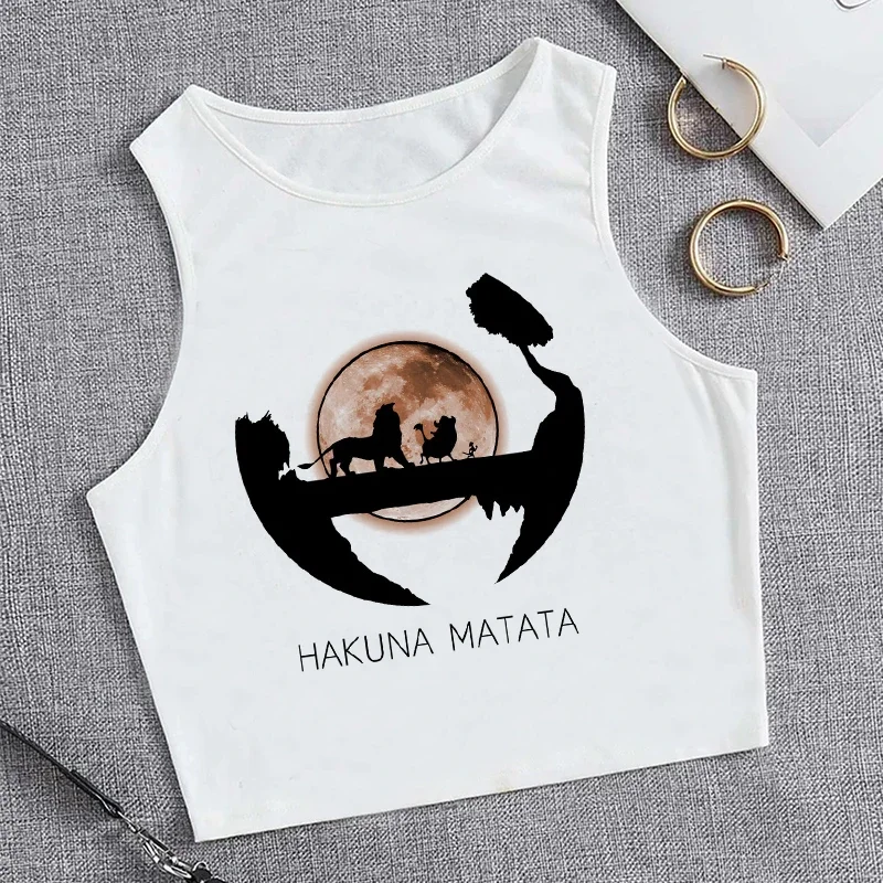 Y2K Tank Top Hakuna Matata kaus Crop Top rompi atasan pendek Disney The Lion King kaus CroppedT-Shirt Atasan Wanita kaus Wanita