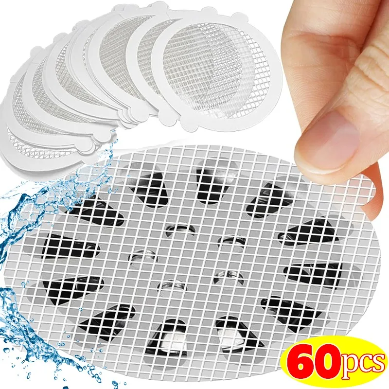 Pegatinas desechables para drenaje de suelo, tapón receptor de pelo, cubierta de drenaje para ducha de baño, filtro antibloqueo, colador de fregadero, 5/60 Uds.