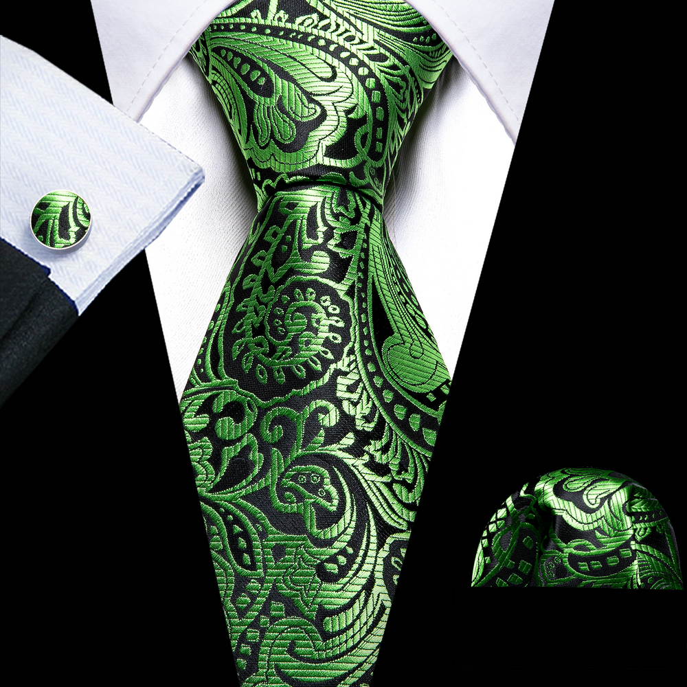 Mode soie hommes cravate vert sarcelle bleu solide Paisley rayé Plaid Floral Animal cravate mouchoir boutons de manchette ensemble Barry. Wang