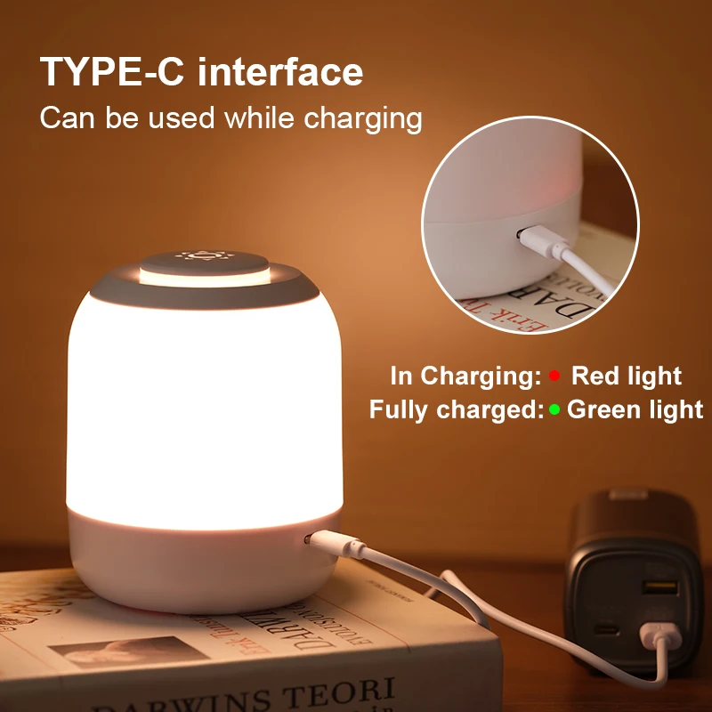 Lámpara de mesa LED con Sensor táctil, luz nocturna, 3 colores, ajustable, recargable por USB, lámpara de mesita de noche portátil para niños, luces de regalo para bebés
