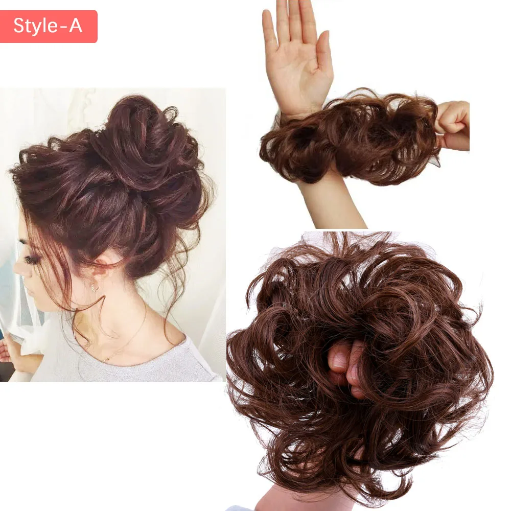 Lộn Xộn Bun Phần Lông Xoăn Gợn Sóng Scrunchies Cho Nữ Updo Bộ Tóc Giả Tổng Hợp Giả Làm Tóc