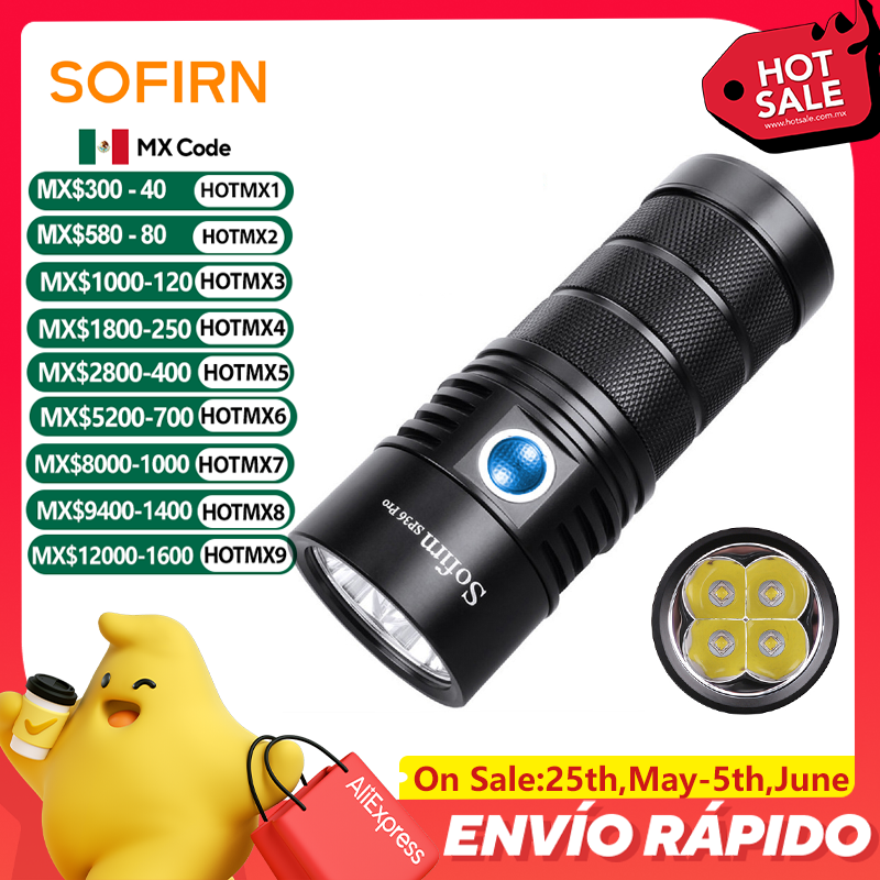 Sofirn SP36 Pro 8000lm Potente linterna LED 4 * SST40 USB C Recargable 18650 Antorcha