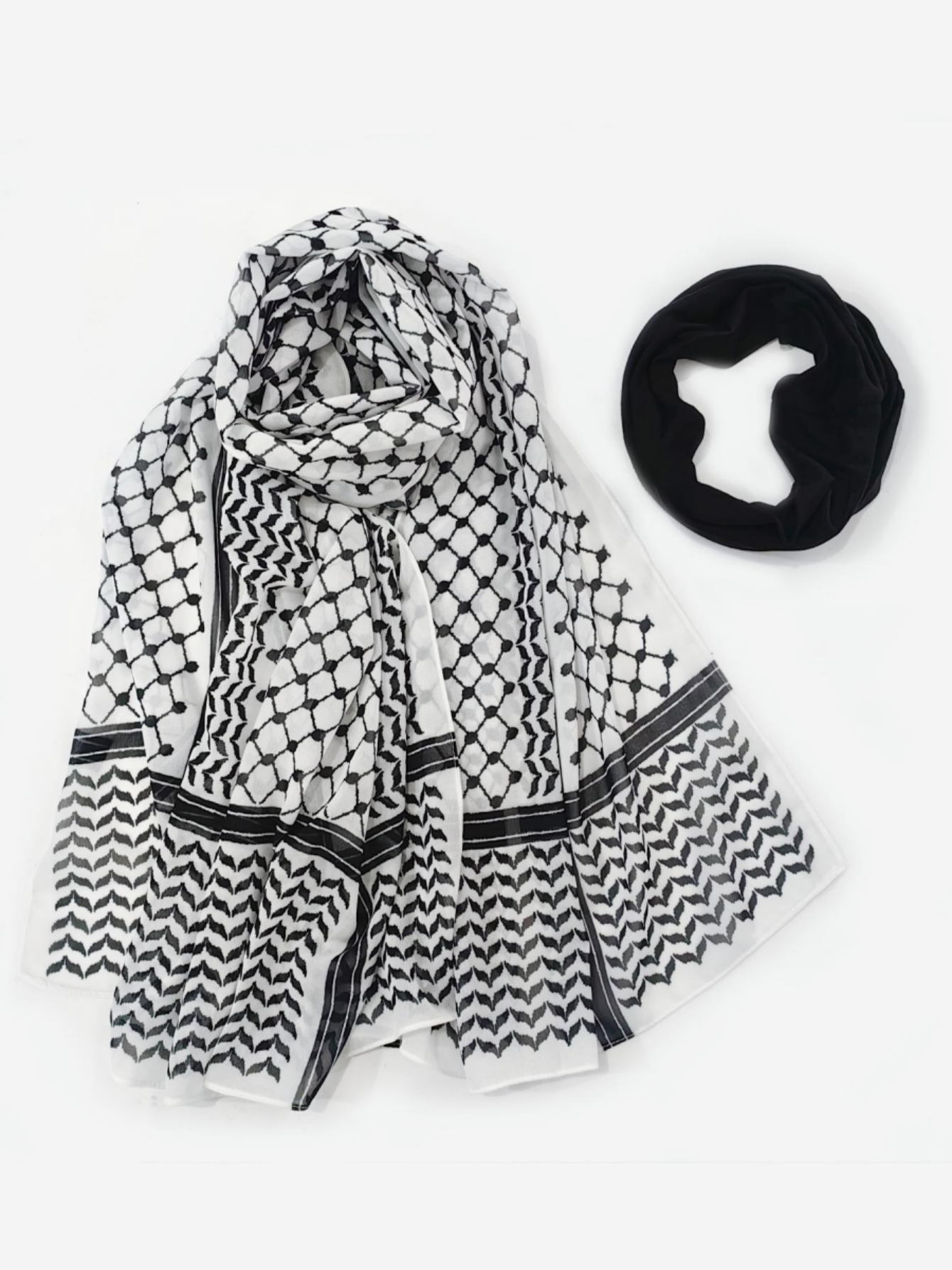 2 uds. De Keffiyeh para mujer con conjunto de tubo, chal estampado de gasa, Echarpe Keffyeh, diademas suaves a la moda para mujer, bufanda árabe geométrica para mujer