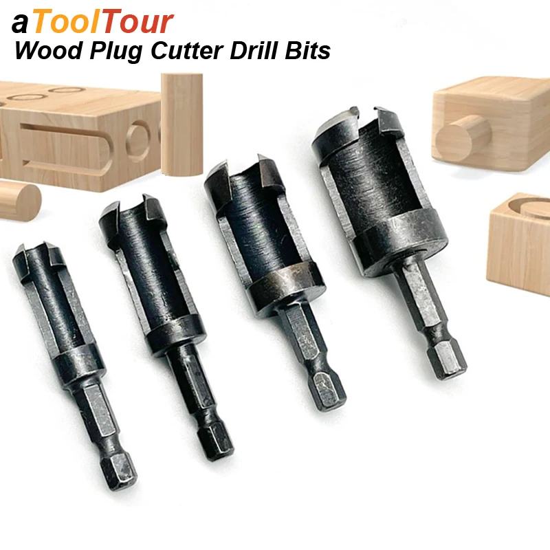 Wood Plug Cutter Drill Bit Set Straight Hole Saw Opener Router Boring Tool Tenon Deep Cork Knife Hex Shank Carpentry Woodworking