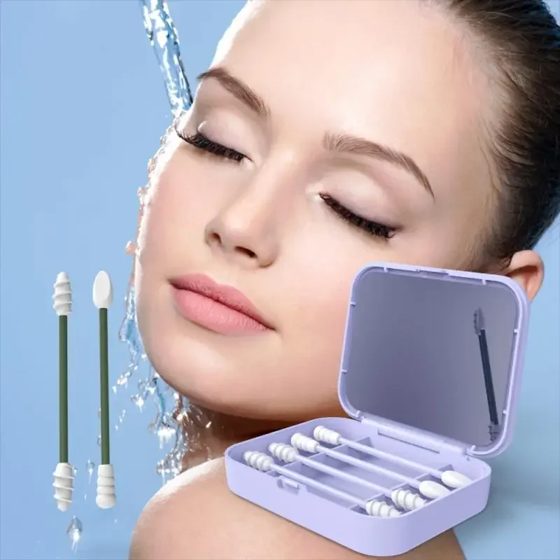 2-4Pcs Swabs ทําความสะอาดหู Stick สําหรับแต่งหน้าทําความสะอาด Double-headed SPIRAL Swab หูทําความสะอาด Swabs Care เครื่องมือ