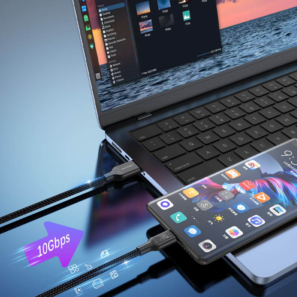 USB3.2 USB3.1 Gen2 Cable de 10Gbps USB-A a USB tipo C Cable 3A 60W carga rápida 10G Cable de transferencia de datos USB-C para disco duro SSD