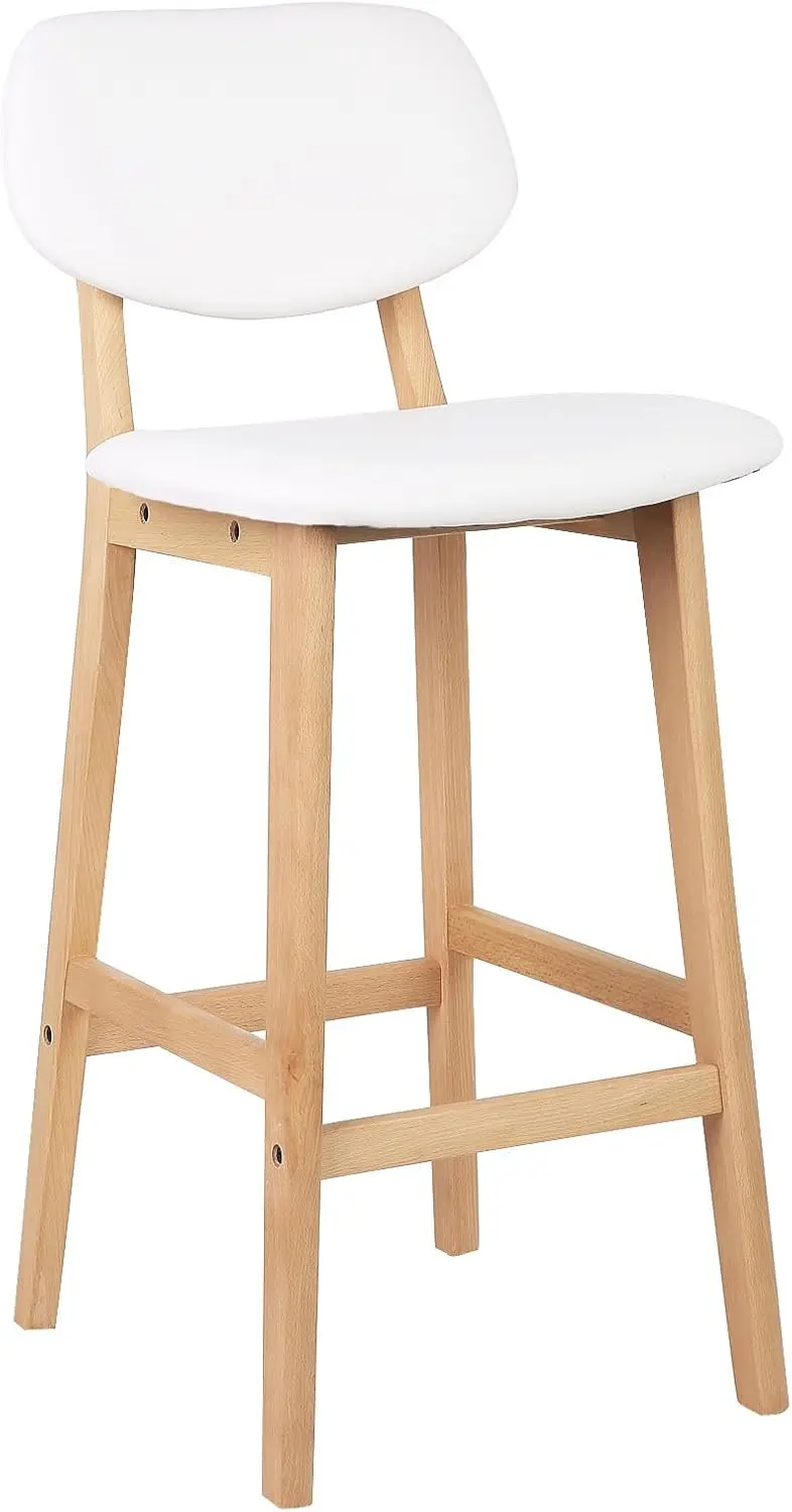 Juego Taburetes de Bar Bien Acolchado Asiento y Respaldo de Cuero Artificial Silla Diseño Madera Blanco
