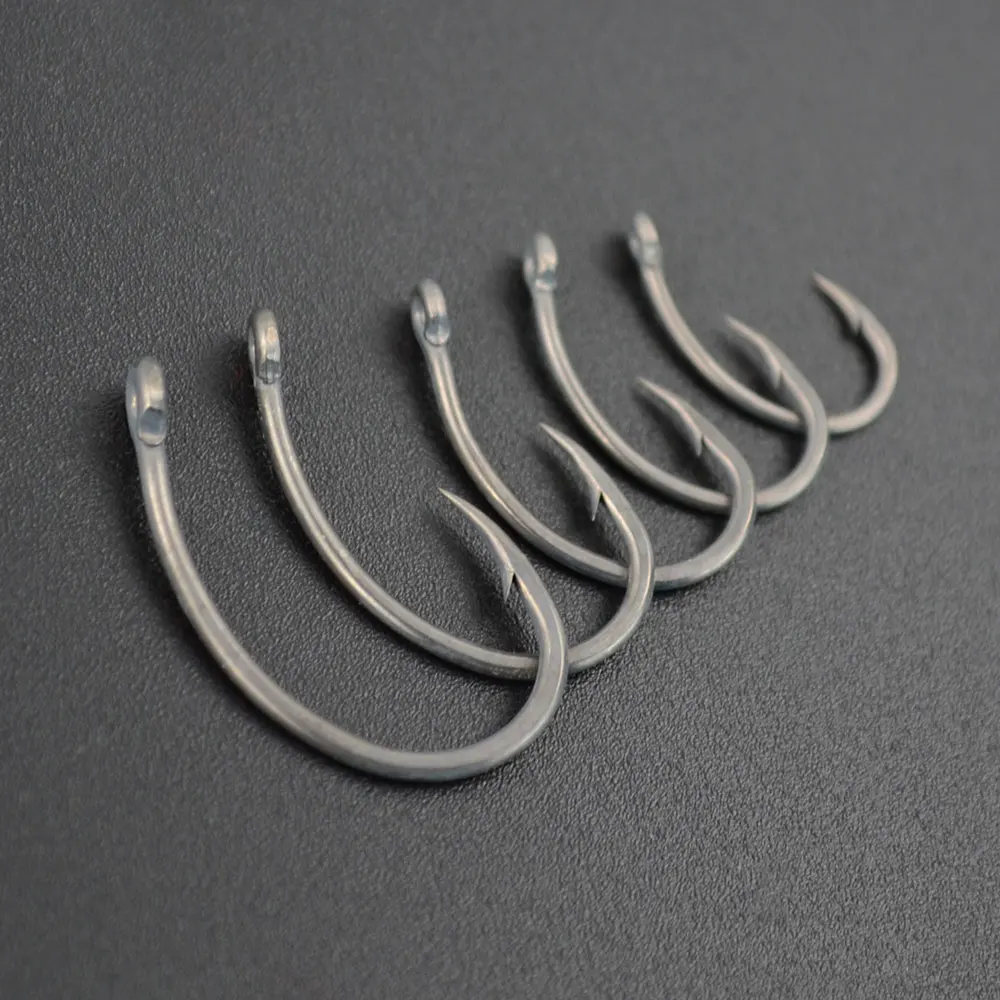 Hirisi ปลาคาร์พตะขอตกปลา 50 ชิ้น PTFE เคลือบเหล็กคาร์บอนสูงตะขอหนามในกล่อง 8011