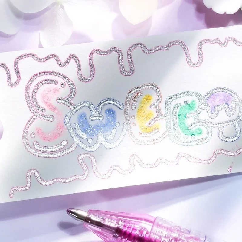 8 สีปากกาคริสต์มาส Glitter Highlighter ปากกาเจล Double Line Outline Art ปากกา MARKER ปากกา Bullet ไดอารี่โปสเตอร์การ์ด DIY เขียน