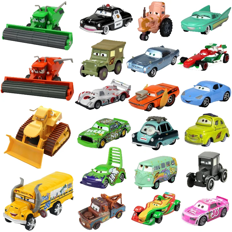 Disney Pixar Cars 2 3 Lightning Mcqueen el rey Miss Frank Race Div Fritter coche modelo de aleación 1:55 vehículos niños juguete para niños