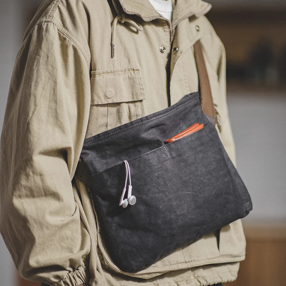 Maden Retro ไหล่ 16oz น้ํามันขี้ผึ้งกระเป๋า Commuter Postman สวมใส่เก่ากันน้ําปรับผ้าใบกระเป๋าสําหรับชาย