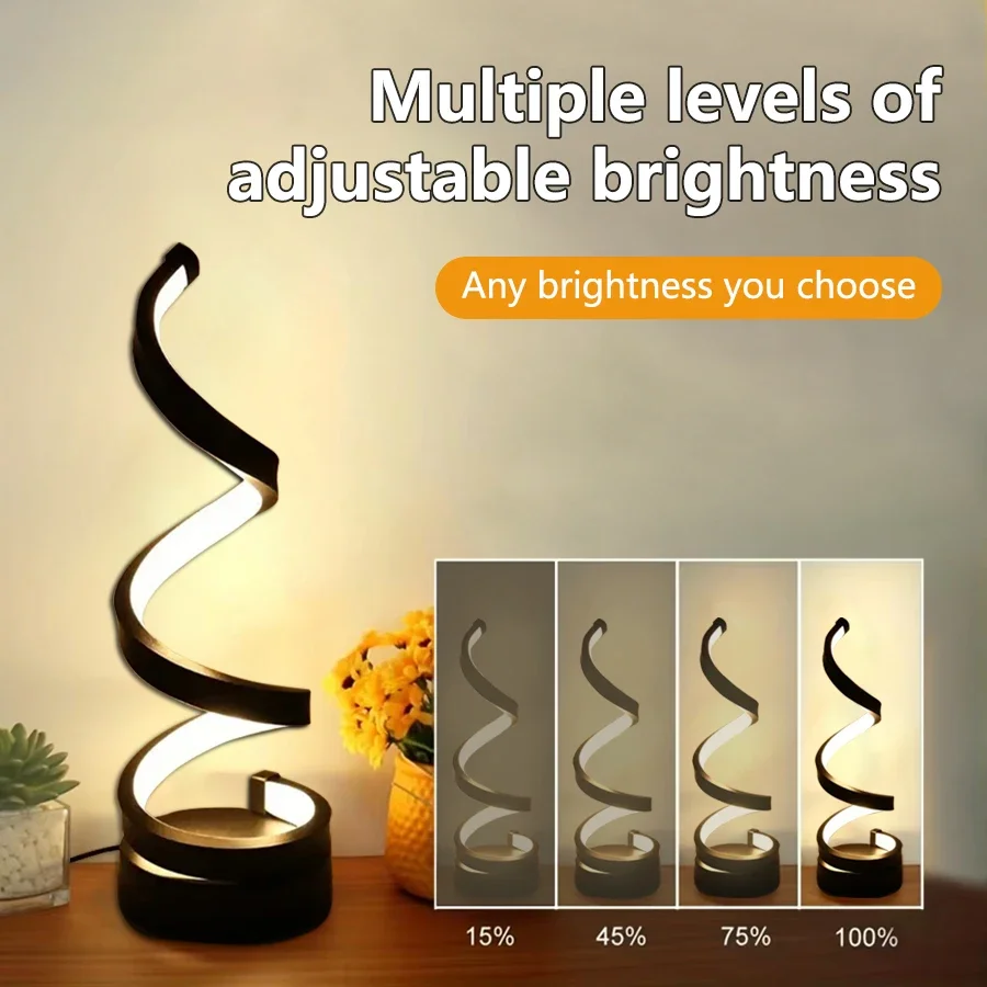 Usb plug in criativo espiral led night light regulável 3 cores ajustável para sala de estar escritório mesa quarto cabeceira decoração