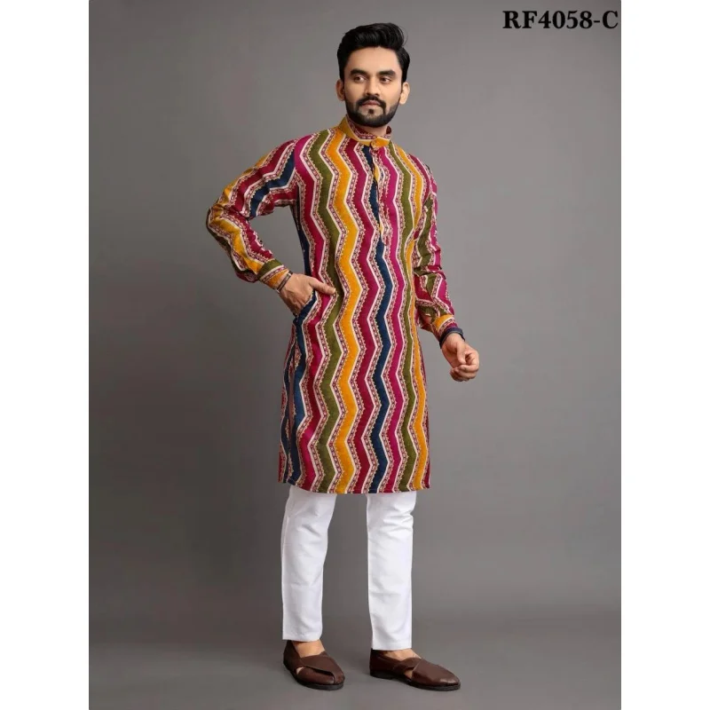 2025, digital bedrucktes Kurta-Hemd für Herren, normale Passform, Stehkragen, lang, geeignet für alle Gelegenheiten, wie Hochzeit Hari Raya Aidilfitri