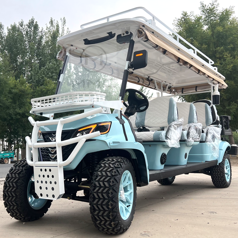 ขายใหญ่ 8 ที่นั่ง 48V 72V 150W แผงพลังงานแสงอาทิตย์รถเข็นแบตเตอรี่ลิเธียม 14 นิ้วยางรถกอล์ฟไฟฟ้า Dune Buggy Off-Road รถกอล์ฟ