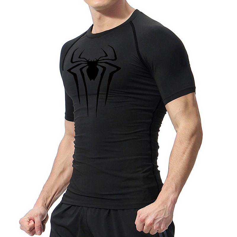 Kompressionsshirts mit Spinnen-Aufdruck für Herren, Sommer, kurzärmelig, Rashguard, Fitnessstudio, Workout, T-Shirt, sportlich, schnell trocknend, Unterhemden