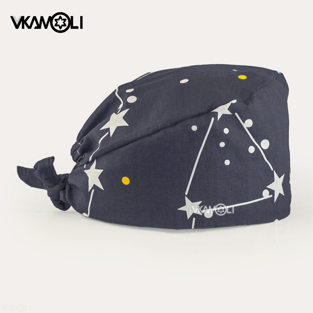 Venta al por mayor, gorro quirúrgico con estampado de estrellas grises, gorros de algodón para enfermeras, accesorios médicos para mujeres