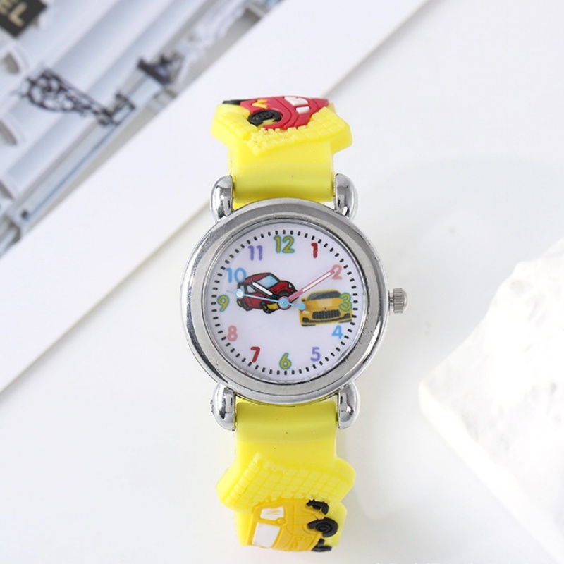 Mode Kleur Cartoon Auto Kinderhorloge Basisschool Jongen Kinderhorloge 3D Siliconen Band Cadeau