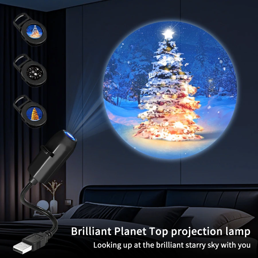 Projektor Planet USB z bezpośrednim podłączaniem, lampka nocna LED, kreatywne oświetlenie nastrojowe na Halloween i Boże Narodzenie, do sypialni i jako tło.