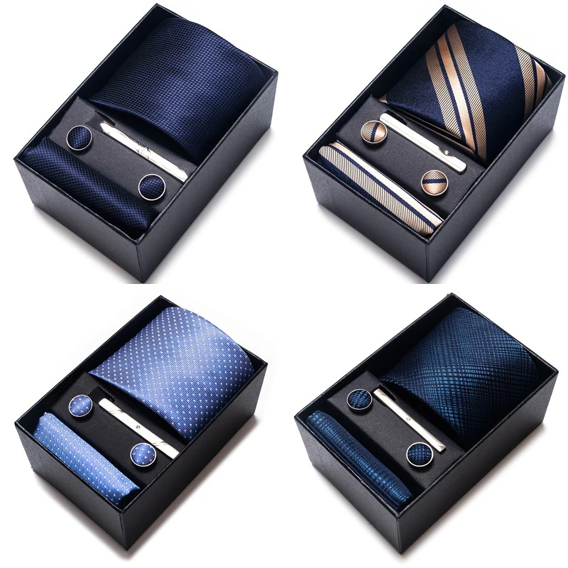 Gravatas marca venta al por mayor regalo de boda corbata bolsillo cuadrados conjunto caja de corbata accesorios de traje de hombre ajuste Floral fiesta Formal
