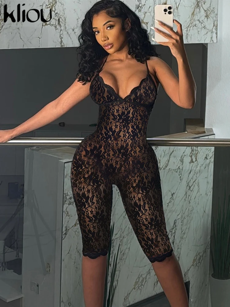 Kliou Coquette Mesh Vrouwen Speelpakjes Sexy Zomer Sheer Criss Suspension Trim Backless Rompertjes Prachtige Vrouwelijke Nacht Out Clubwear