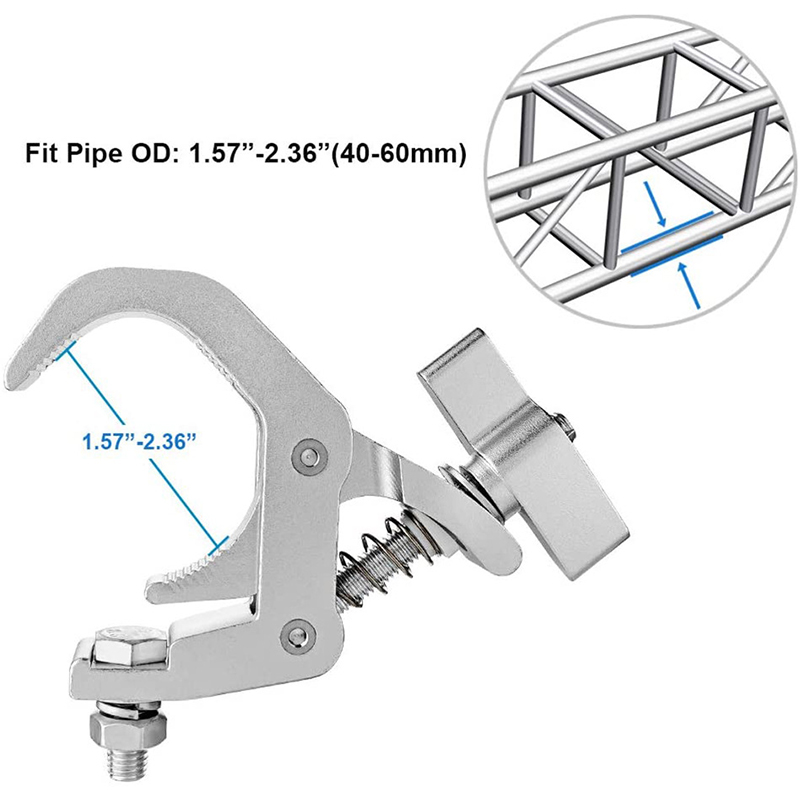 アルミ合金製ステージフック,150kg,頑丈なクランプブラケット,40〜60mmの頑丈なヘッドフック,10個ピース/ロット
