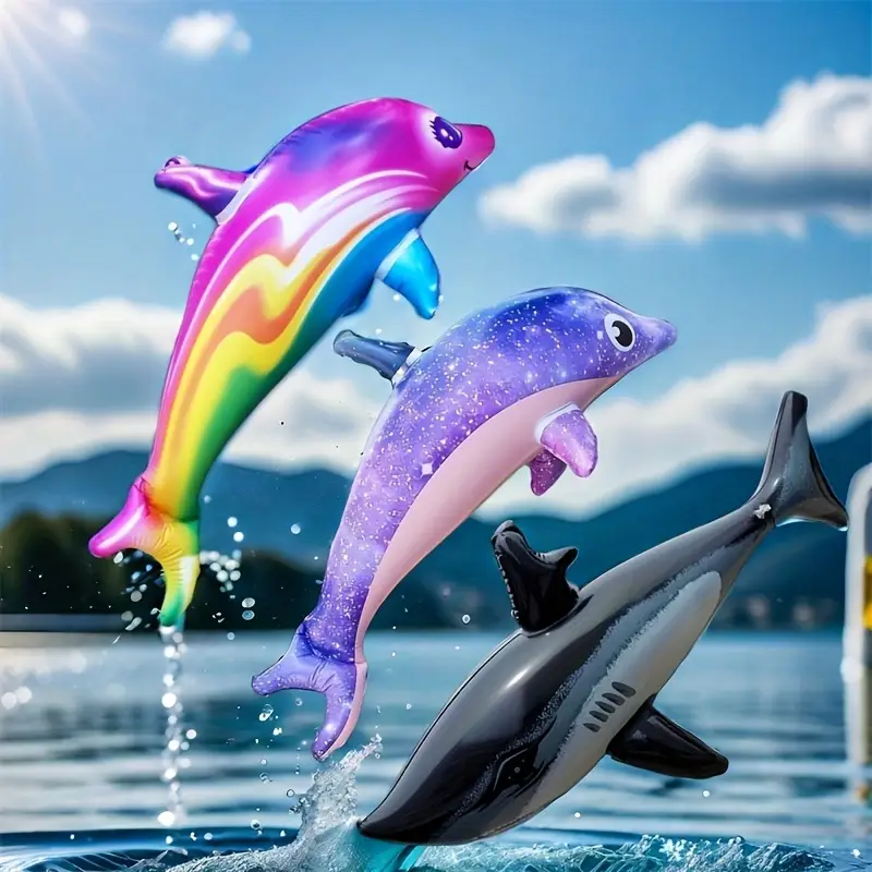 Golfinhos e tubarões infláveis, brinquedos para festas na piscina, brinquedos infláveis para animais marinhos, presentes para festas temáticas na piscina de verão