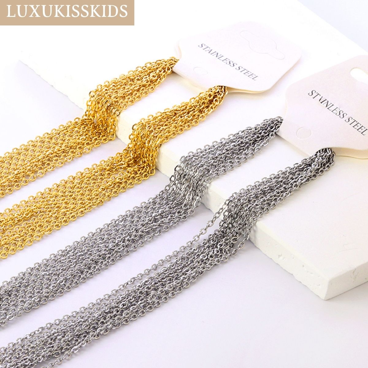 LUXUKISSKIDS 10 Cái/lốc Sỉ Số Lượng Lớn DIY Rolo Người Phụ Nữ Dây Chuyền Vòng Cổ 2Mm Thép Không Gỉ Dây Chuyền Trang Sức Không Phai Màu Choker Cho phụ Nữ
