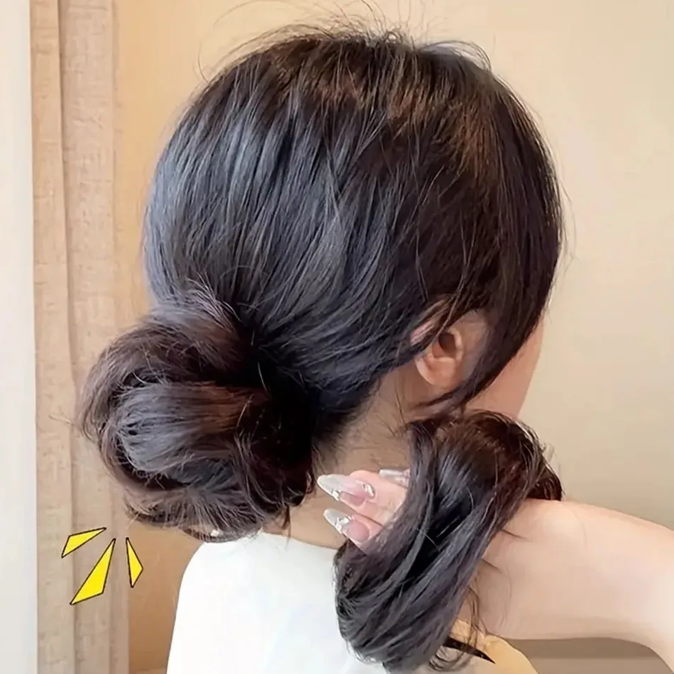Fácil usar peruca updo sintético cabelo elegante em linha reta chignon bun cabelo com faixa de borracha fibra resistente ao calor rabo de cavalo postiços