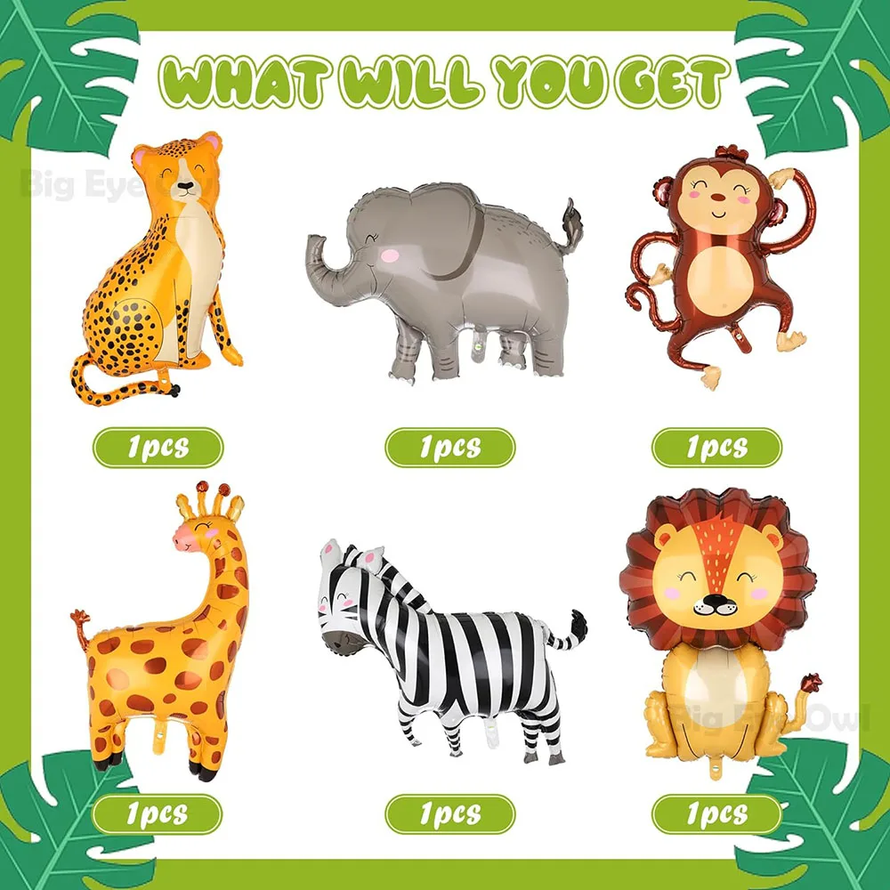 Dschungeljagd-Tierballon, Geburtstagsparty-Dekoration, riesiger Jagdballon, geeignet für Jungen, wildes Thema, Zoo, Affe, Elefant, Zebra, Leopardenmuster, Krokodil, Giraffenform