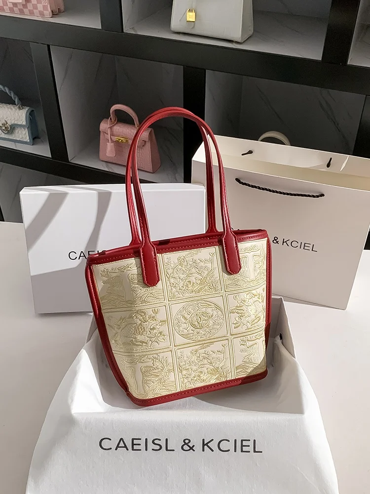 CAEISL&KCIEL 刺繍ハンドバッグ レディース トートバッグ 中年 レディース ママバッグ ナショナルスタイル ソフト PUレザー カジュアル使用