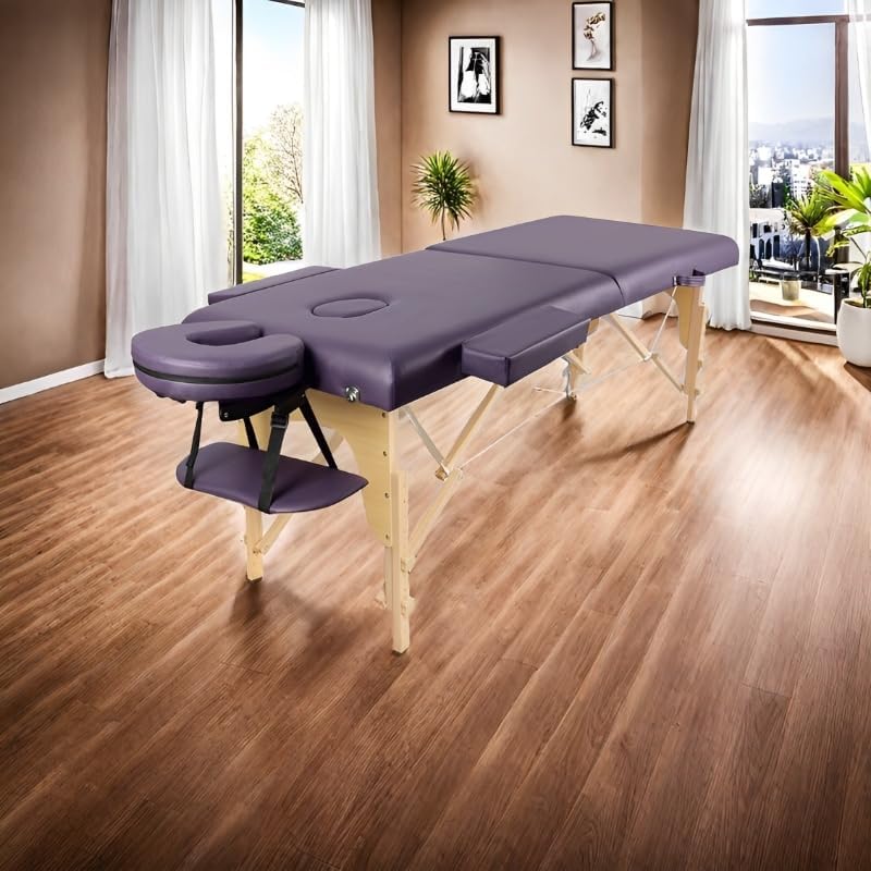 Mesa de masaje portátil para pestañas, cama masaje plegable madera de 2 zonas con bolsa tejida para tatuajes