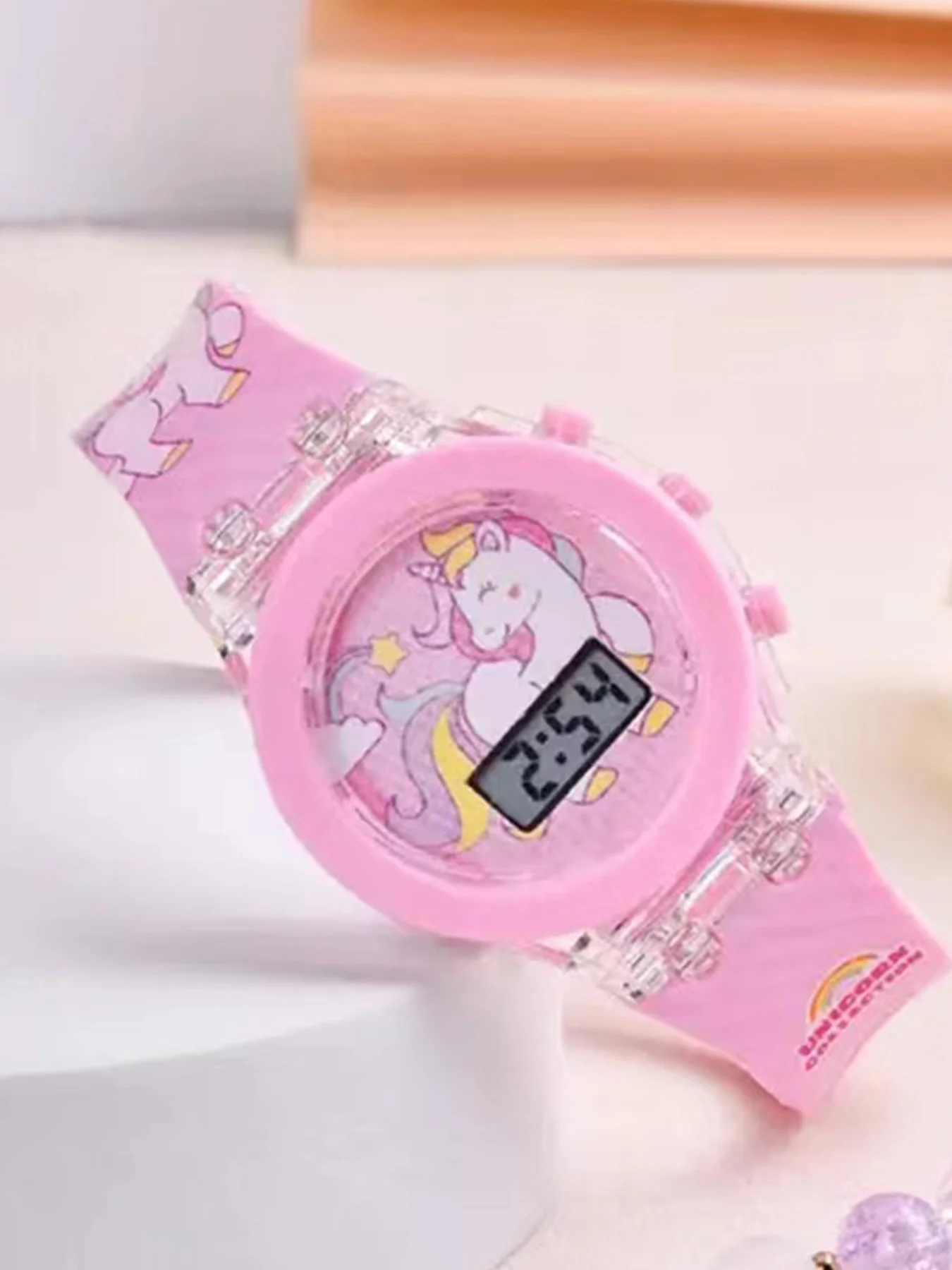 ชุดสายรัดข้อมือ Jam Tangan elektronik กีฬายูนิคอร์นหลากสีอิเล็กทรอนิกส์เรืองแสงในที่มืดสำหรับเด็กสำหรับนักเรียน