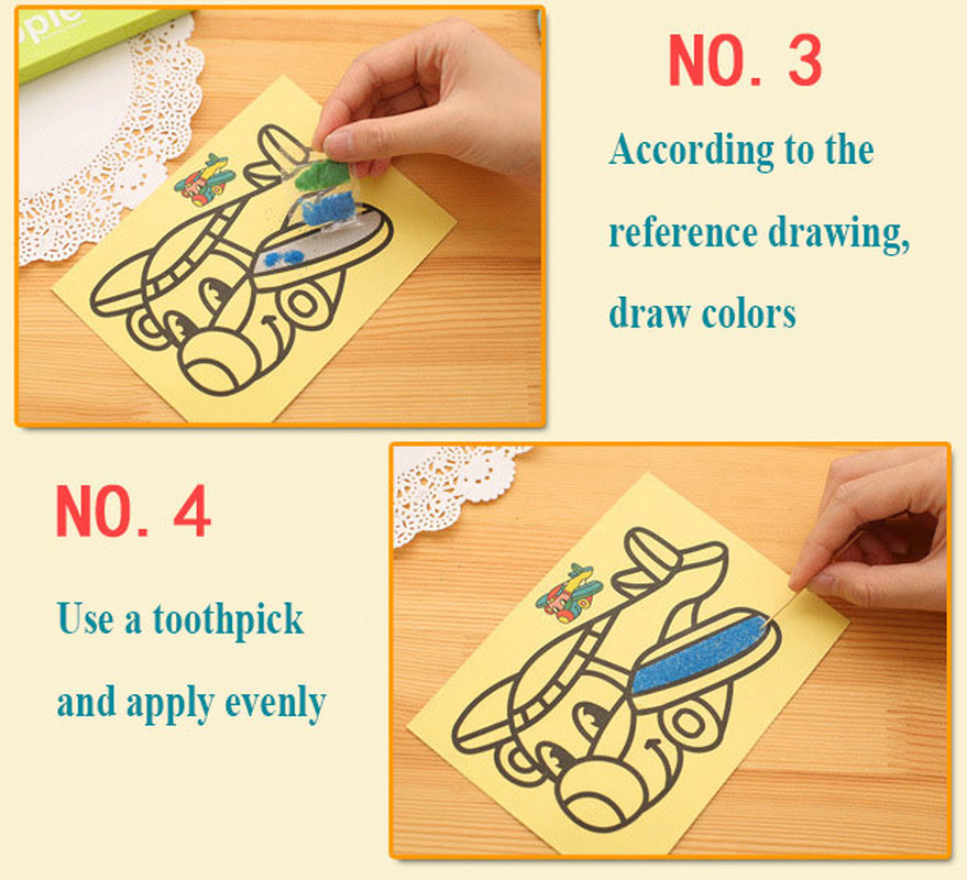 10pcs DIY ภาพวาดทรายชุดของเล่นสําหรับของขวัญเด็กการ์ตูนสัตว์รถ Series อุปกรณ์ศิลปะ Simple อนุบาล Coloring Book
