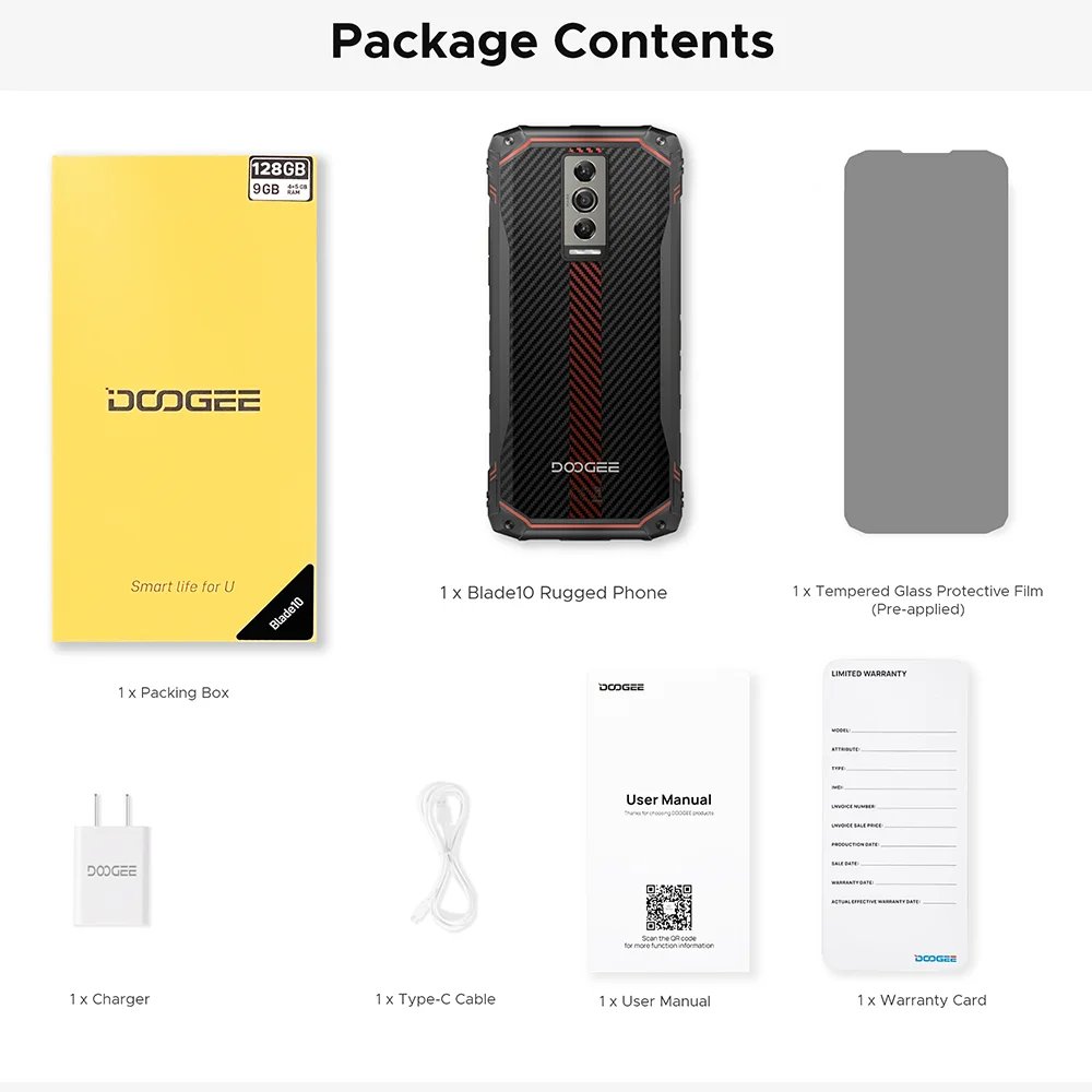 Doogee blade10 telefone robusto 6.56 Polegada 90hz display ips 9gb (4 + 5) 128gb octa core 16mp câmera principal 5150mah android 14 desbloqueio facial