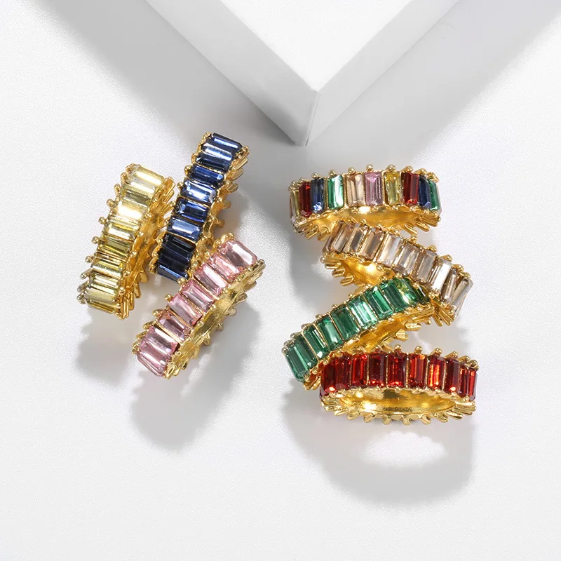 Europeu e americano retro exportação de venda quente arco-íris cor cristal anel de diamante Aliexpress Amazon desejo transfronteiriço Hot-sel...