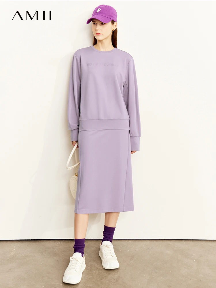 Amii Minimalist Autumn Women's Suit Long Sleeve Sweatshirt Casual Elegant Fashion Wide Leg Trousers Skirt Separately 12240924