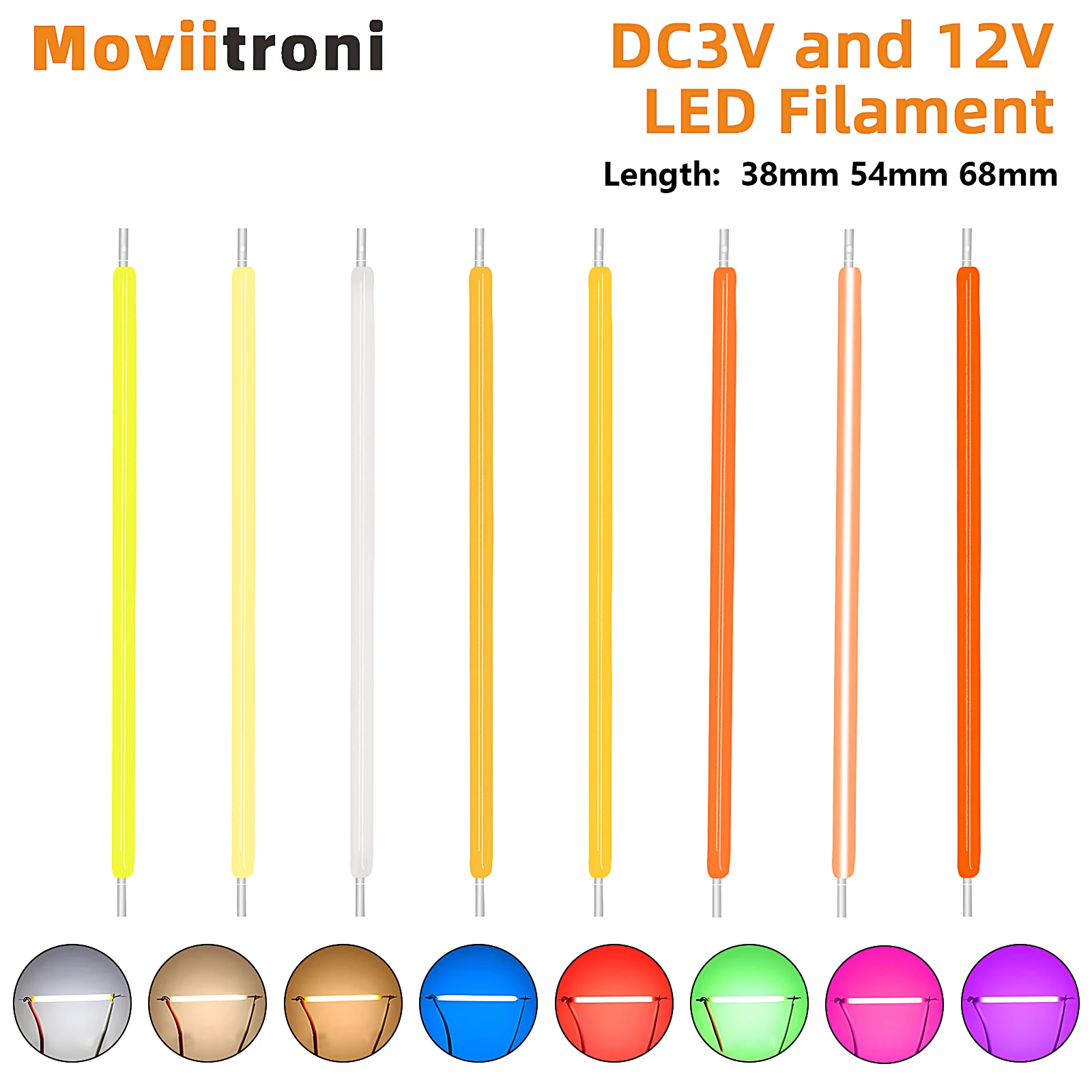 5 Stuks Dc 3V 12V 38/54/68Mm Cob Led Gloeidraad 2200K Wit Blauw Rood Roze Edison Gloeilamp Onderdelen Lamp Gloeilamp Diodes