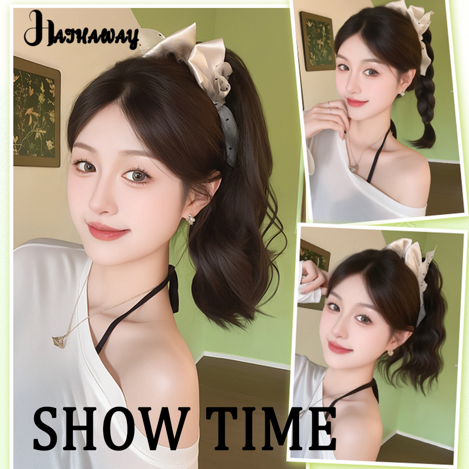 Женский синтетический удлинитель для волос в горошек с бантом