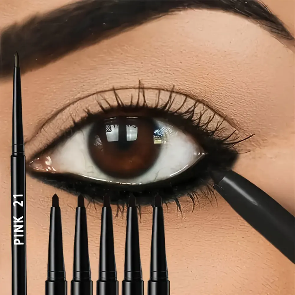 Lápis delineador preto à prova d'água e à prova de suor, 5 pacotes - de longa duração, à prova de manchas para maquiagem de olhos negrito, fórmula EasyGlide para Perf