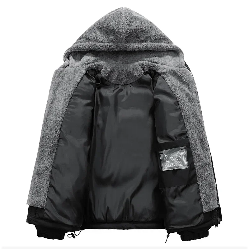 8XL パファージャケットメンズ厚く暖かいプラスサイズの冬のジャケット男性綿フリースパッド入りフード付きパーカー偽ツーピースコート生き抜く