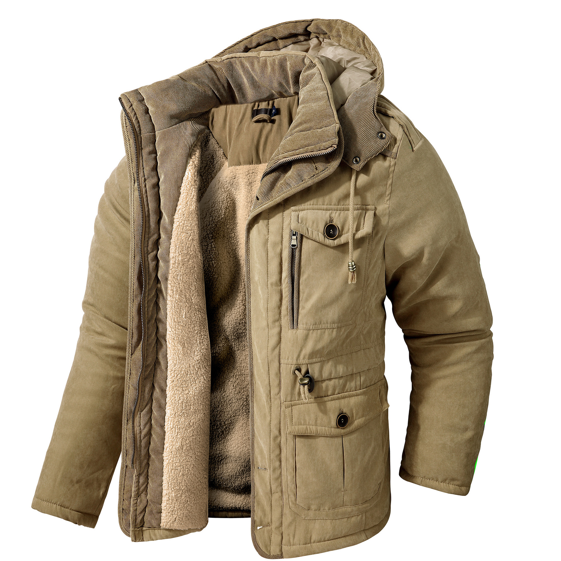 Parkas de lana de invierno para hombre, chaquetas cálidas a prueba de viento, Parka gruesa con capucha, abrigo con forro de piel para hombre, chaqueta acolchada de algodón informal