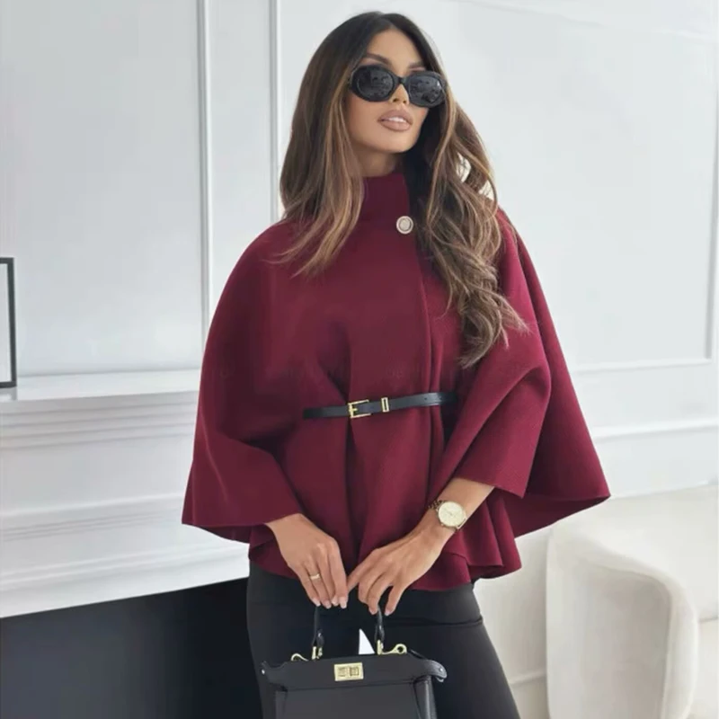 MUJER, Poncho con cinturón, capas negras para mujer, abrigos de invierno para mujer, capa con manga de murciélago 2025, abrigos para mujer, chaqueta tipo capa a la moda para mujer