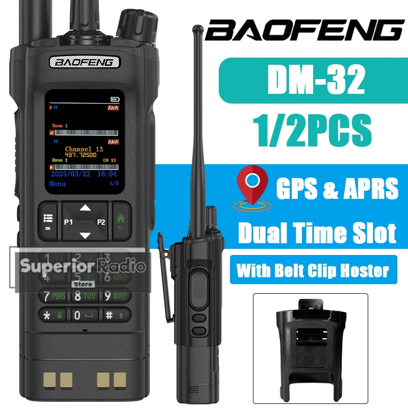Baofeng DM-32 DMR Walkie Talkie Digital con Clip para cinturón Hoster GPS APRS copia de frecuencia ranura de tiempo Dual AES256 tipo C carga FM