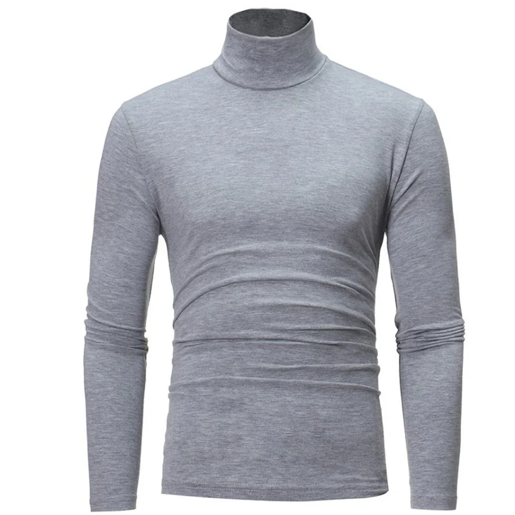 Masculino fino gola alta manga longa topos pulôver quente estiramento malhas camisola masculina pullovers estiramento sólido superior roupas de inverno