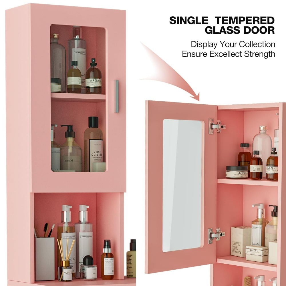 Wall Mount Barber Stations, Hair Styling Equipement Set with a Storage Cabinet, 2 Drawers and a 3 Tier Shelf w/Glass Door