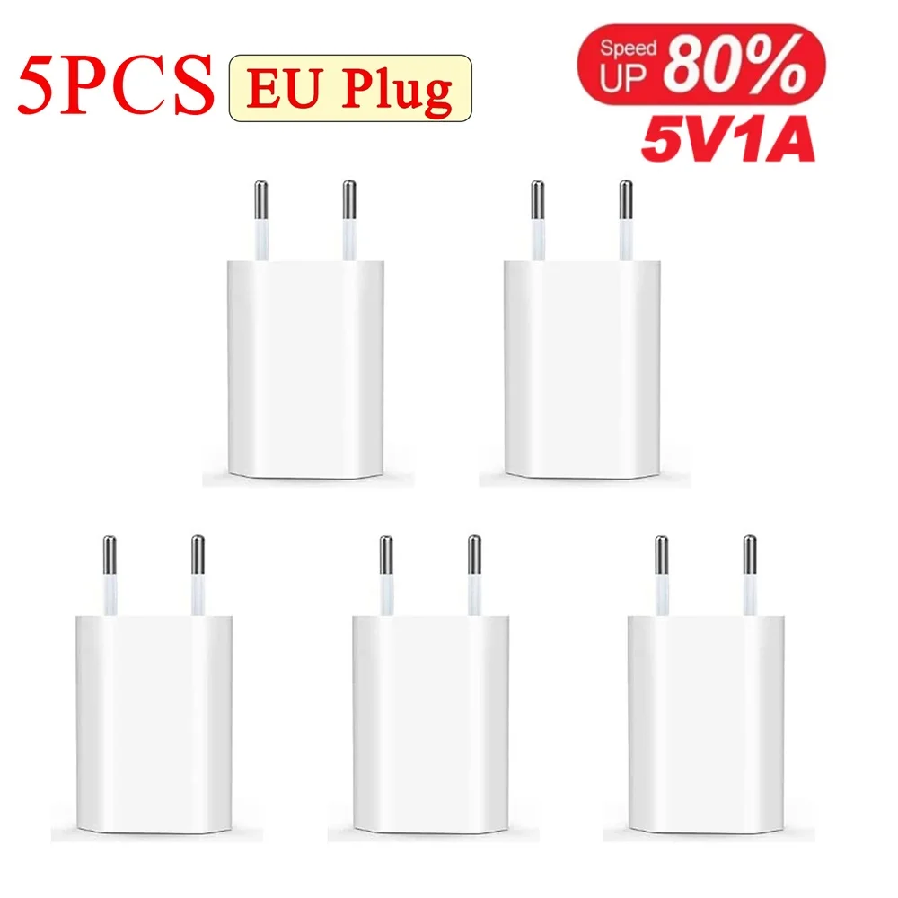 Caricatore da viaggio domestico USB 5V/1A 1-5 pezzi Adattatore da muro per spina europea Adattatore di alimentazione per caricabatterie per telefono cellulare per iPhone Samsung Xiaomi 14