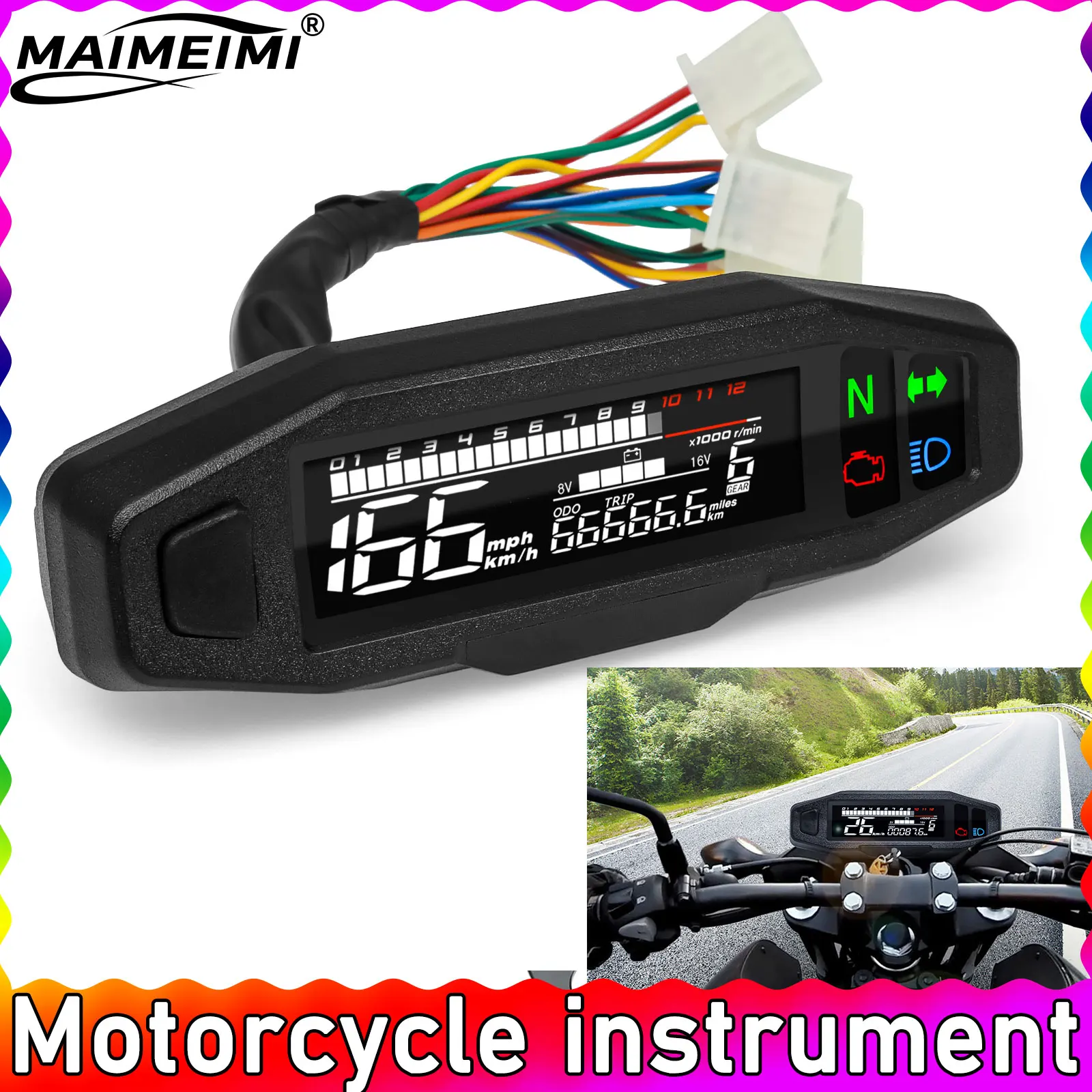Com indicador de luz sinal volta motocicleta velocímetro medidor óleo tacômetro universal digital odômetro medidor instrumento