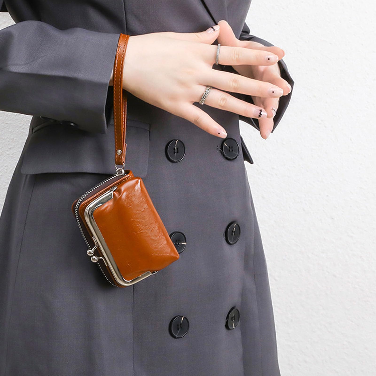Damen-Geldbörse, modisch und minimalistisch, Handschlaufe, kurze Null-Geldbörse, Retro, vielseitig, großes Fassungsvermögen, Geldklammer mit mehreren Kartenfächern