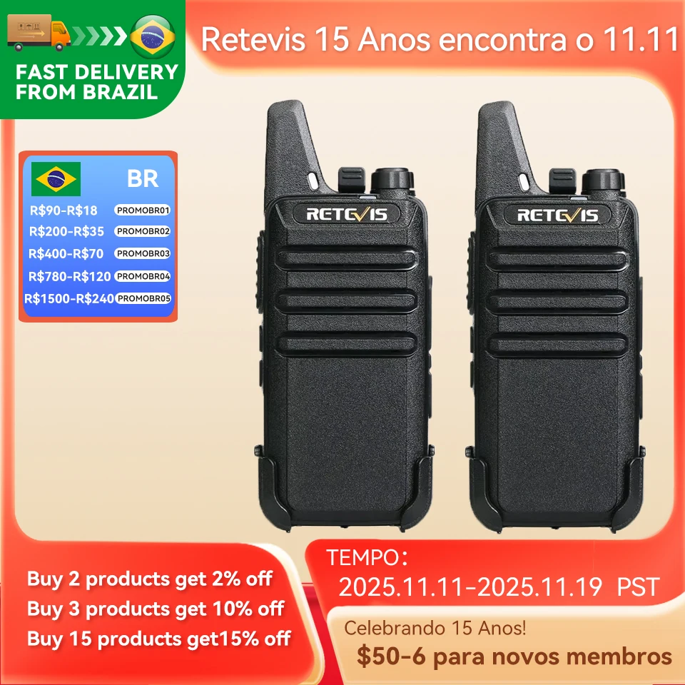 Retevis RT622 Mini Walkie Talkie 2 unidades PMR446 Rádio portátil bidirecional PTT Walkie talkies Rádio de comunicação para restaurante e hotel