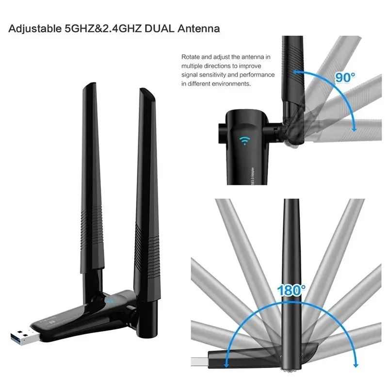 1800Mbps WiFi 6 USB Adapter 5G/2.4GHz USB3.0 Wi-fi Dongle Wireless 802.11ax Network Card High Gain Antenna For Windows 10 11